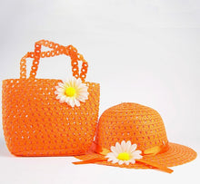 Style Sun Hat Girls Kids Straw Cap Beach Hats Bag Flower Tote Handbag Bags Suit J4U66