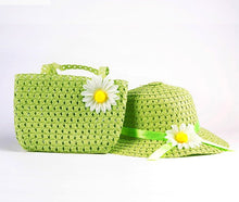 Style Sun Hat Girls Kids Straw Cap Beach Hats Bag Flower Tote Handbag Bags Suit J4U66