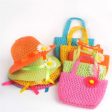Style Sun Hat Girls Kids Straw Cap Beach Hats Bag Flower Tote Handbag Bags Suit J4U66