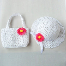 Style Sun Hat Girls Kids Straw Cap Beach Hats Bag Flower Tote Handbag Bags Suit J4U66
