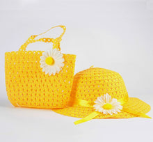 Style Sun Hat Girls Kids Straw Cap Beach Hats Bag Flower Tote Handbag Bags Suit J4U66
