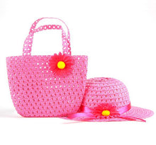 Style Sun Hat Girls Kids Straw Cap Beach Hats Bag Flower Tote Handbag Bags Suit J4U66