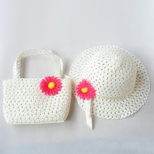 Style Sun Hat Girls Kids Straw Cap Beach Hats Bag Flower Tote Handbag Bags Suit J4U66