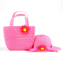 Style Sun Hat Girls Kids Straw Cap Beach Hats Bag Flower Tote Handbag Bags Suit J4U66