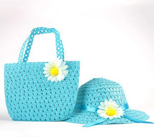 Style Sun Hat Girls Kids Straw Cap Beach Hats Bag Flower Tote Handbag Bags Suit J4U66