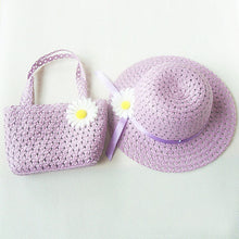 Style Sun Hat Girls Kids Straw Cap Beach Hats Bag Flower Tote Handbag Bags Suit J4U66