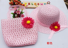 Style Sun Hat Girls Kids Straw Cap Beach Hats Bag Flower Tote Handbag Bags Suit J4U66