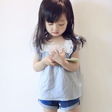 Toddler Kids Girls Casual Lace Splicing Shirt Cotton Soft Blouse Tops 2-6 Year J4U66