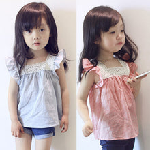 Toddler Kids Girls Casual Lace Splicing Shirt Cotton Soft Blouse Tops 2-6 Year J4U66