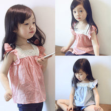 Toddler Kids Girls Casual Lace Splicing Shirt Cotton Soft Blouse Tops 2-6 Year J4U66