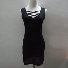 Woman Dress Vestidos Women's Bodycon V-neck Cross Sleeveless Dresses Lady Sexy Slim Mini Pink/Black Dress PY3 J4U66