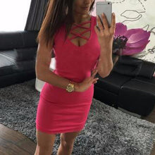 Woman Dress Vestidos Women's Bodycon V-neck Cross Sleeveless Dresses Lady Sexy Slim Mini Pink/Black Dress PY3 J4U66
