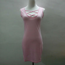 Woman Dress Vestidos Women's Bodycon V-neck Cross Sleeveless Dresses Lady Sexy Slim Mini Pink/Black Dress PY3 J4U66