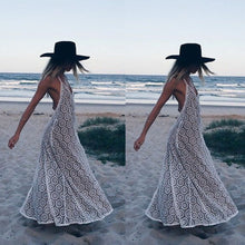 women beach dress elegant floral lace maxi dress vestidos sexy deep v neck sleeveless backless long dresses white J4U66