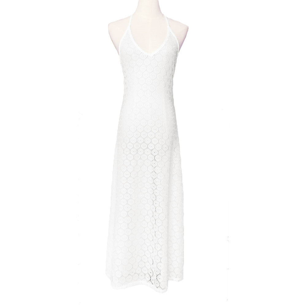 women beach dress elegant floral lace maxi dress vestidos sexy deep v neck sleeveless backless long dresses white J4U66