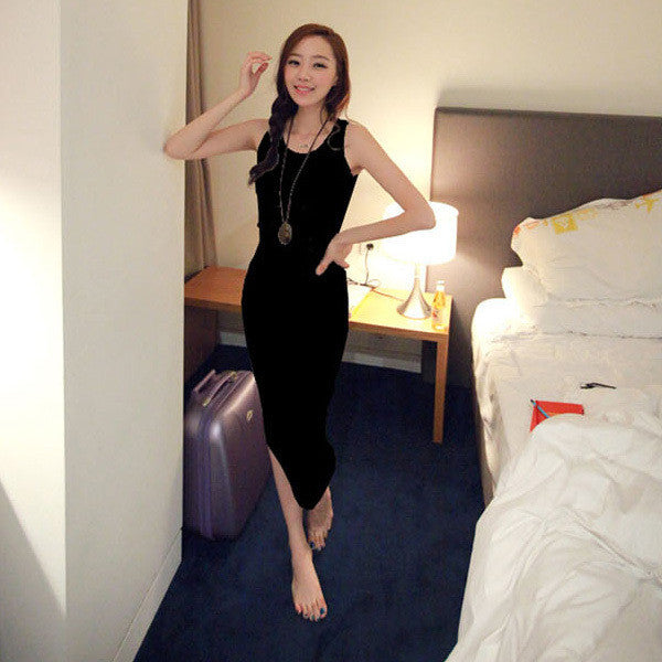 Women Boho Beach Sleeveless Bottoming Bodycon Dresses Long Cotton Vest Dress Vestidos J4U66