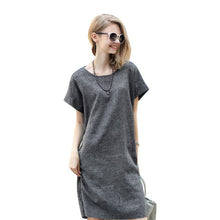 Women Casual Loose Cotton Linen Dress Short Sleeve Tunic Belt Dresses P16 J4U66