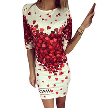 women dress red heart print party casual dresses half sleeve o neck mini dress vestidos plus size J4U66