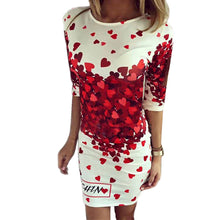 women dress red heart print party casual dresses half sleeve o neck mini dress vestidos plus size J4U66