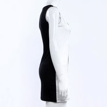 Women Dresses Fashion Black and White Striped Sexy Sleeveless Party Evening Mini Short Straight Dresses J4U66