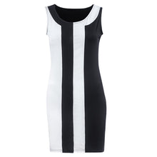 Women Dresses Fashion Black and White Striped Sexy Sleeveless Party Evening Mini Short Straight Dresses J4U66