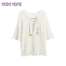 women loose blouses sexy lace crochet hollow out blusa feminina boho casual beach bikini cover up blouses shirt tops J4U66
