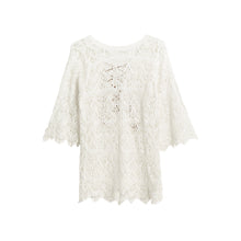 women loose blouses sexy lace crochet hollow out blusa feminina boho casual beach bikini cover up blouses shirt tops J4U66