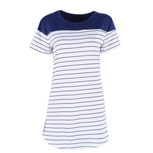 Women Mini Dress Blue Striped Pattern Sundress Party Beach Short Dress J4U66
