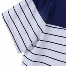 Women Mini Dress Blue Striped Pattern Sundress Party Beach Short Dress J4U66