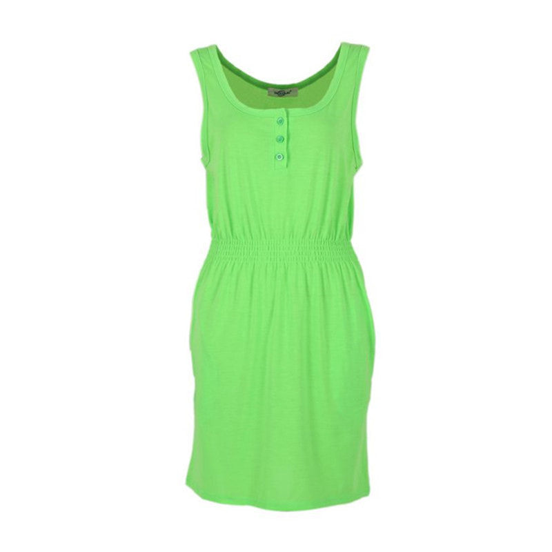 Women Party Evening Beach Slim Mini Dress Elastic Slim Waist Sleeveless Casual Dresses J4U66
