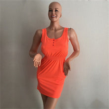 Women Party Evening Beach Slim Mini Dress Elastic Slim Waist Sleeveless Casual Dresses J4U66