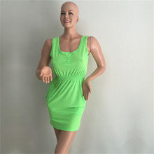 Women Party Evening Beach Slim Mini Dress Elastic Slim Waist Sleeveless Casual Dresses J4U66