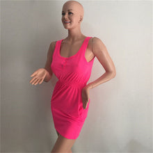 Women Party Evening Beach Slim Mini Dress Elastic Slim Waist Sleeveless Casual Dresses J4U66