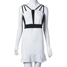 Women Sexy Black and White Patchwork Sleeveless Lotus Leaf Dress Party Evening Short Mini Dress Sexy Package Hip Dress J4U66