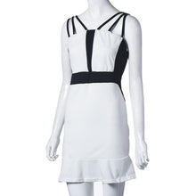 Women Sexy Black and White Patchwork Sleeveless Lotus Leaf Dress Party Evening Short Mini Dress Sexy Package Hip Dress J4U66