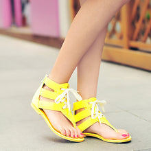 women shoes beach gladiator sandals lace up casual sandalias femininas bohemian pu leather flat heel shoes J4U66