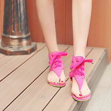 women shoes beach gladiator sandals lace up casual sandalias femininas bohemian pu leather flat heel shoes J4U66