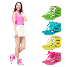women shoes beach gladiator sandals lace up casual sandalias femininas bohemian pu leather flat heel shoes J4U66