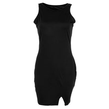 women sleeveless short mini dress split bodycon party club a line dress red pink black J4U66