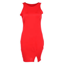 women sleeveless short mini dress split bodycon party club a line dress red pink black J4U66