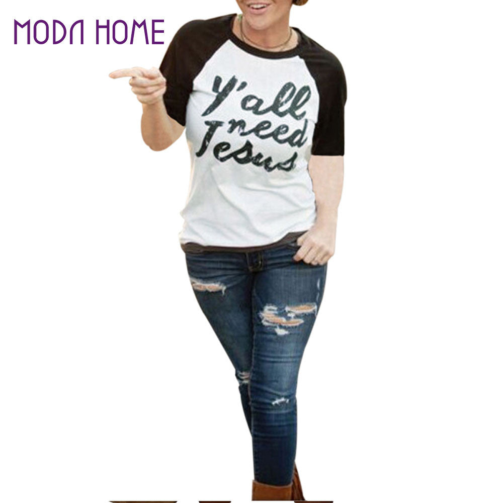 women tops round neck short sleeve tees shirt casual letter print t-shirts patchwork contrastcolor basic blusas femininos J4U66