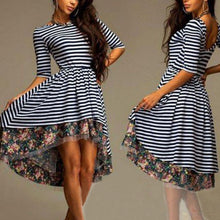 Women's Sexy Boho Slim Stripe Floral Asymmetrical Dress Half Sleeve Beach Casual Dresses J4U66