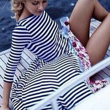 Women's Sexy Boho Slim Stripe Floral Asymmetrical Dress Half Sleeve Beach Casual Dresses J4U66