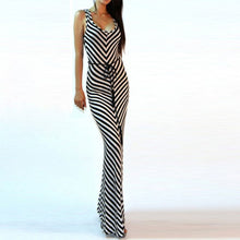 womens v neck boho long dresses party beach maxi dress stripe sundress J4U66