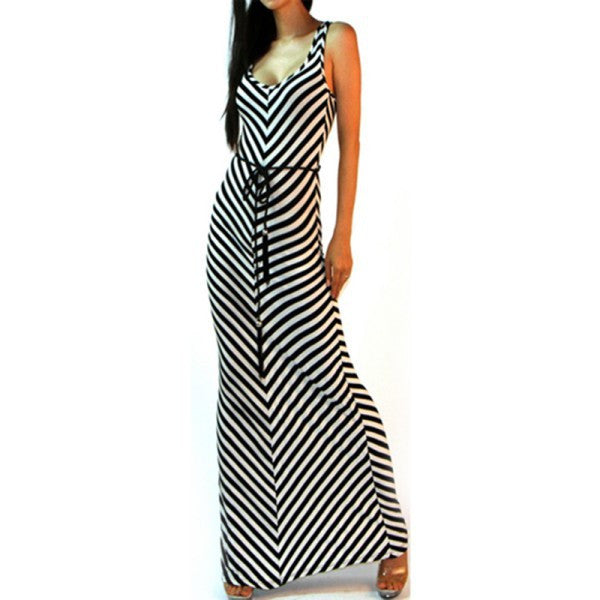 Women's V-neck Boho Long Dresses Party Beach Maxi Dress Stripe Sundress PY1 J4U66