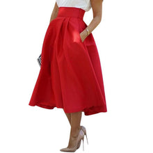 Women's Vintage High Waist Knee-Length Skirt Pleated Beach Skirt Flared  J4U66