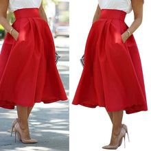 Women's Vintage High Waist Knee-Length Skirt Pleated Beach Skirt Flared  J4U66