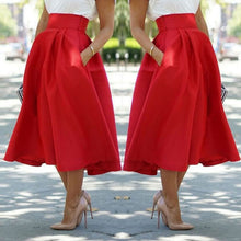 Women's Vintage High Waist Knee-Length Skirt Pleated Beach Skirt Flared  J4U66
