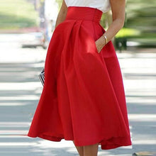 Women's Vintage High Waist Knee-Length Skirt Pleated Beach Skirt Flared  J4U66
