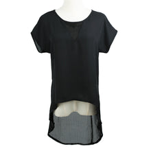 women t-shirts women tops irregular hem mesh o neck short sleeve blusas tees shirt black plus size J4U66